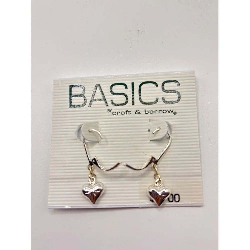 Croft & Barrow‎ Basics Silver Tone Puffed Heart Leverback Drop Earrings New